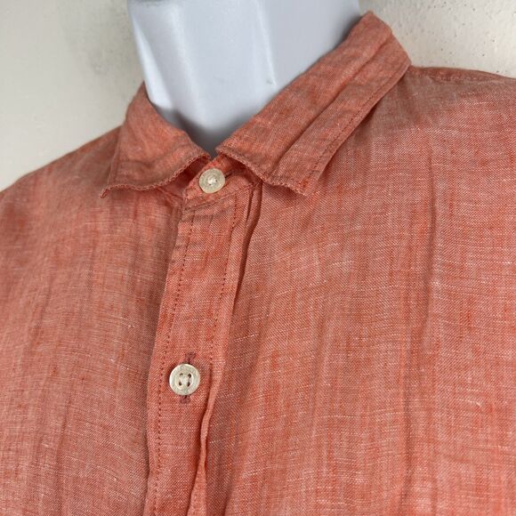 Lands End Button Up Shirt Men Large 16-16 ½ Traditional Fit Orange Short Sleeve - Picture 7 of 11